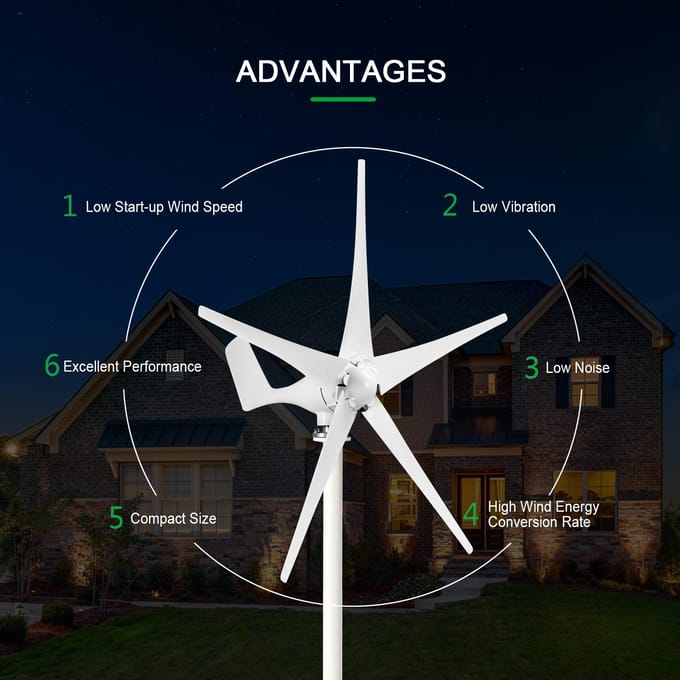 24V 800W windgenerator met ladercontroller 5 bladen S-type minitype windturbinegeneratorset white