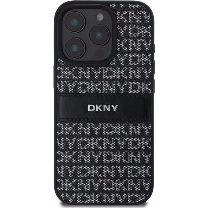 DKNY - Backcover iPhone 16 Pro - Repeat Pattern Tonal Stripe - Zwart