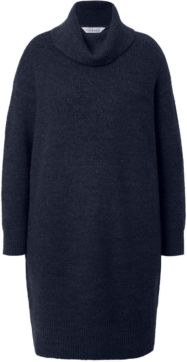 Studio Untold - Dames - Gebreide mini-jurk oversized colkraag lange mouw - Marine - Maat 50+