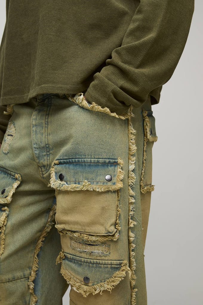 Tall Relaxed Distressed Washed Cargo Jeans | Antique Wash | Size 36