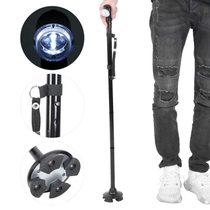 Multifunctionele Ouderen Wandelstok met Licht Verstelbare Antislip Wandelstok black