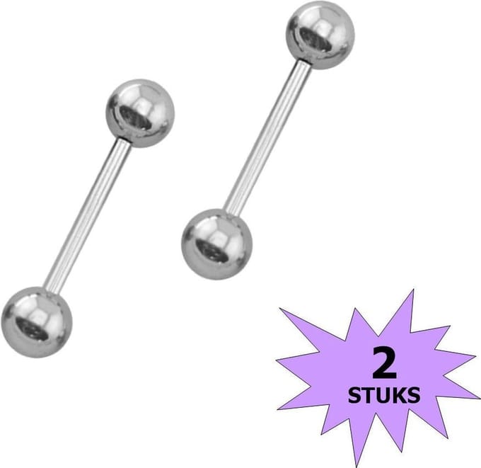 Fako Bijoux® - Barbell Piercing - 12mm - Zilverkleurig - 2 Stuks