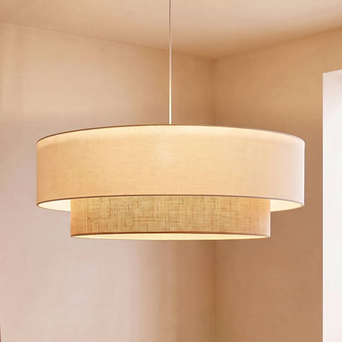 Duolla Hanglamp Boho, beige/jute, Ø 80 cm, textiel, E27
