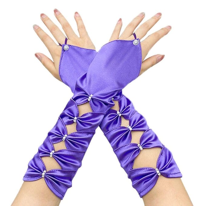 Gants de Mariage Longs Élastiques Satin Plissés Nœud Coude Sarcelle Gants Sans Doigts Soirée Bal de Promo bleu saphir