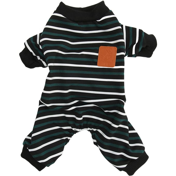 Gestreept Hondenpyjama Modieus Schattig Warm Comfortabel Rekbaar Hondenjumpsuit voor Honden Puppy's Katten XL black