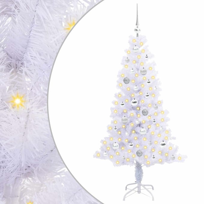 vidaXL - Kunstkerstboom - met - 150 - LED - Wit - 150 - cm - PVC - en - Staal