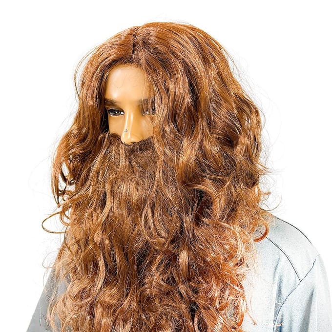 Halloween bruin pruik, Jezus Kerstman lang krullend haar One size bruin