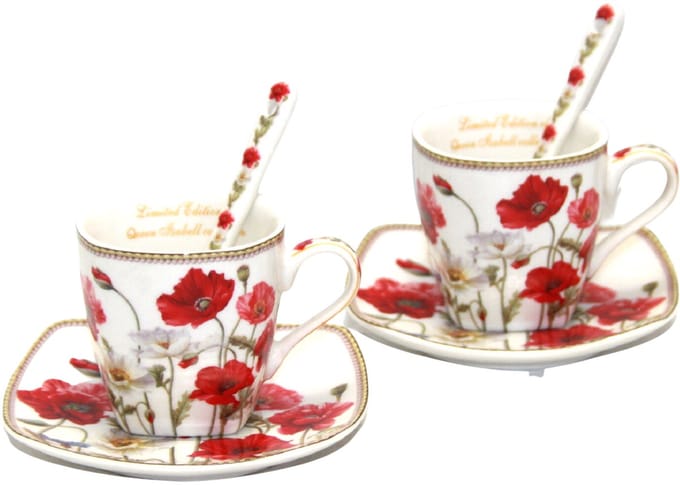 Espresso Kopjes Set met Schotels - 2 stuks - Bone China Porselein