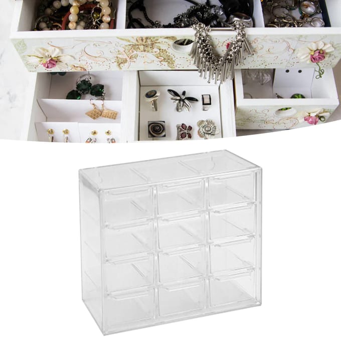 Raster Opbergdoos Stofdicht Transparant Plastic Container Organizer voor Sieraden Ketting DIY Kunst white