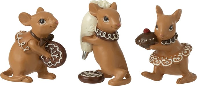 J-Line figuur Muis Kokend - polyresin - bruin - 3 stuks