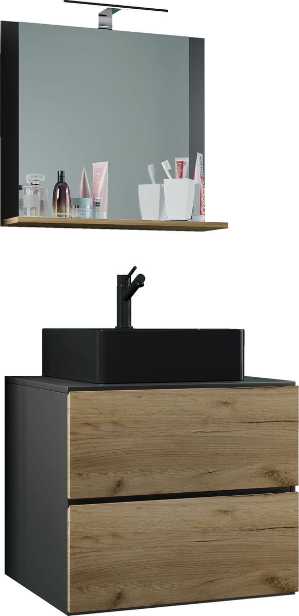 3-delig wastafelmeubel Badmeubelset Wastafel Lendas BL breedte 60 cm M lade