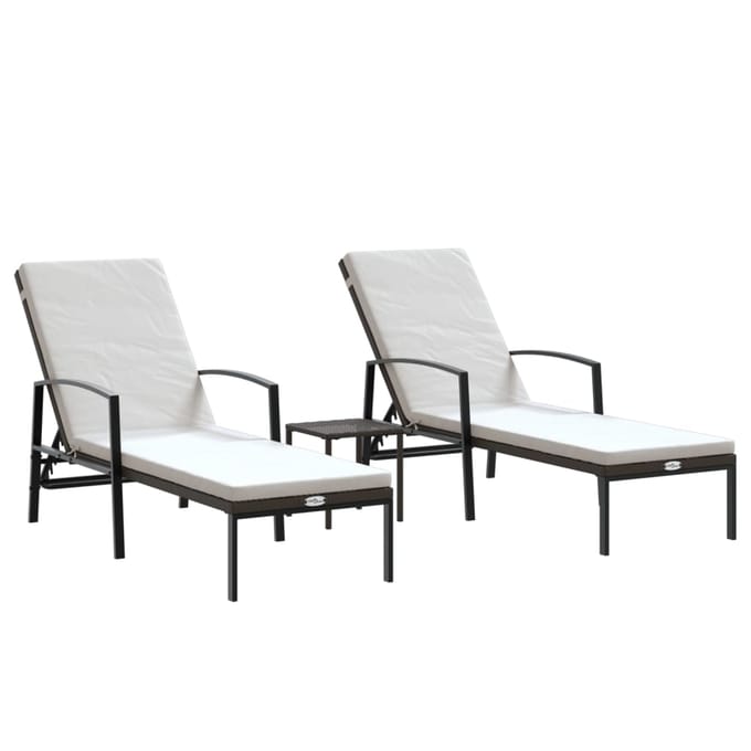 vidaXL Ligbedden 2 st met tafel poly rattan bruin