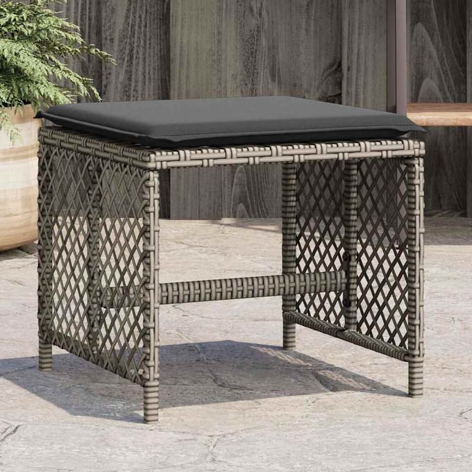 vidaXL - Tuinkrukken - 4 - st - met - kussens - 41x41x36 - cm - poly - rattan - grijs