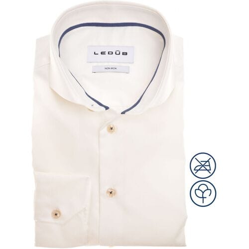 Ledûb Overhemd Plain Color Non-Iron Cotton Subtle Detail Antiekwit-Blauw / male