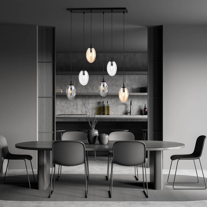 EMIBIG LIGHTING Hanglamp Glassy, veelkleurig, 70 cm, 6-lamps, gewelfde glazen lampen