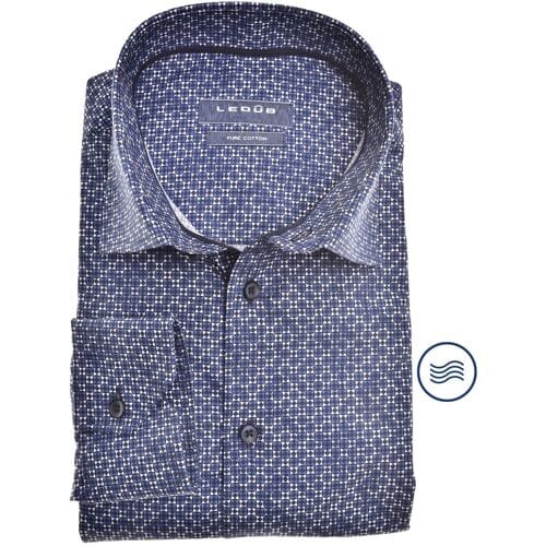 Ledûb Overhemd Geometric Tiling Semi-Spread Modern Fit Donker Blauw / male