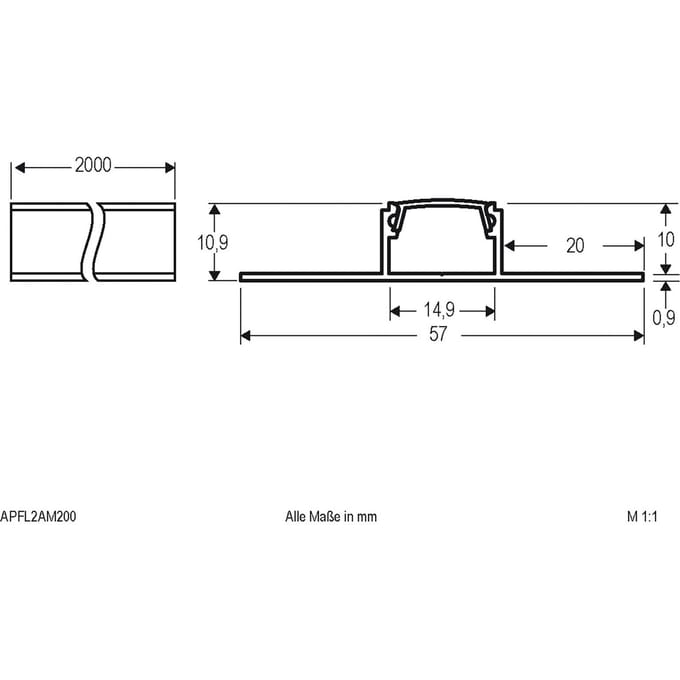 EVN APFL2 alu-tegelprofiel tweezijdig 200cmx5,7cm