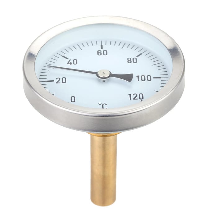 63 mm horizontale wijzerplaatthermometer aluminium temperatuurmeter 0-120 graden C zilver