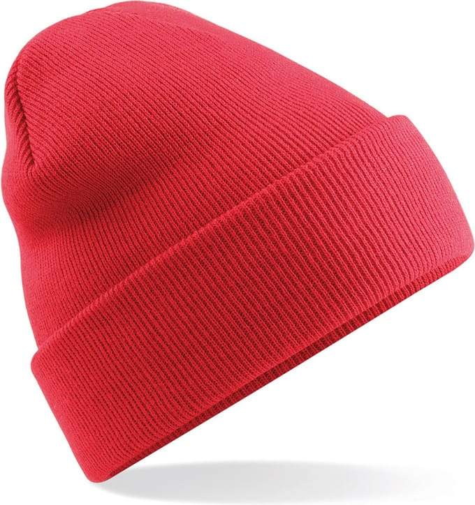 Beechfield Beanie Wintermuts - 100% soft Acryl - koraal rood - Super soft - Brede omslag band - dames/ heren