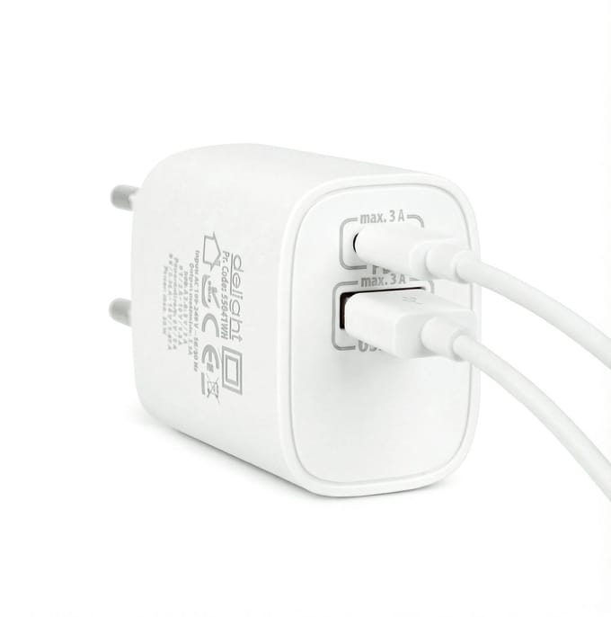 Oplaadblok Snellader – USB-A + USB-C Power Delivery 20W – Adapter / Netwerkadapter – Quick Charge 3.0 – Compact – Wit 1 Stuks [55041WH]