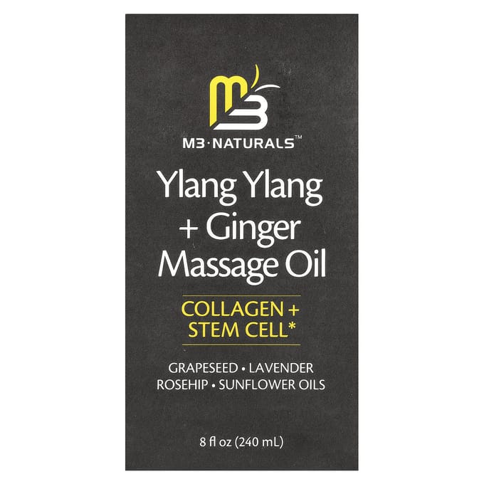 M3 Naturals, Huile de Massage Ylang Ylang + Gingembre, 8 fl oz (240ml) black