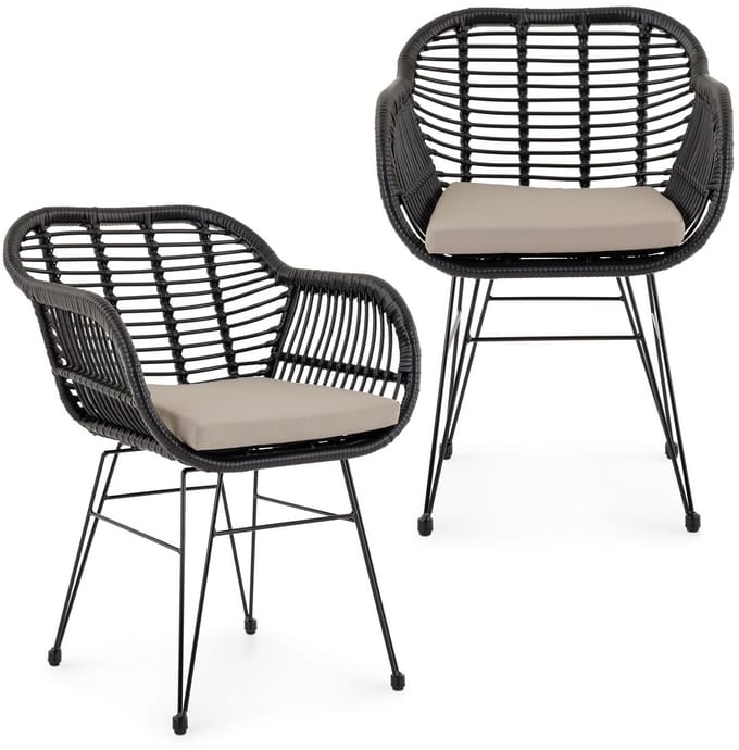 Tuinstoelen PARAMO, set van 2, van polyrotan – zwart/beige