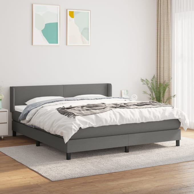 vidaXL - Boxspring - met - matras - stof - donkergrijs - 180x200 - cm