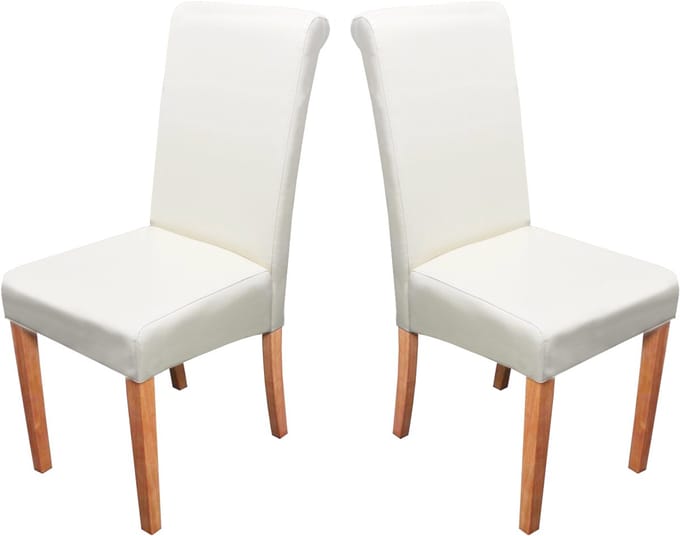Set van 2 eetkamerstoelen Keukenstoel Novara II, leer ~ crème, lichtgekleurde poten