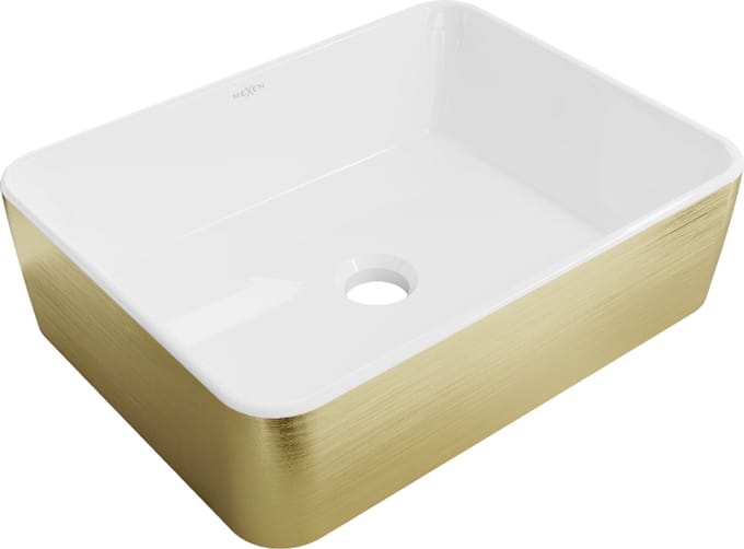 Mexen Catia opbouwwastafel 48 x 38 cm, wit/goud lijnendessin - 21314817
