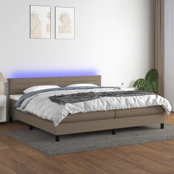 vidaXL - Boxspring - met - matras - en - LED - stof - taupe - 200x200 - cm