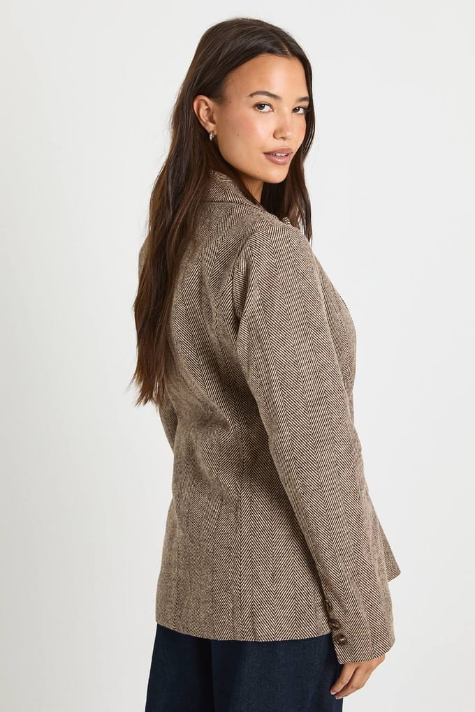 boohoo Dames Oversized enkelrijige blazer met visgraatmotief | Bruin | Maat: 38
