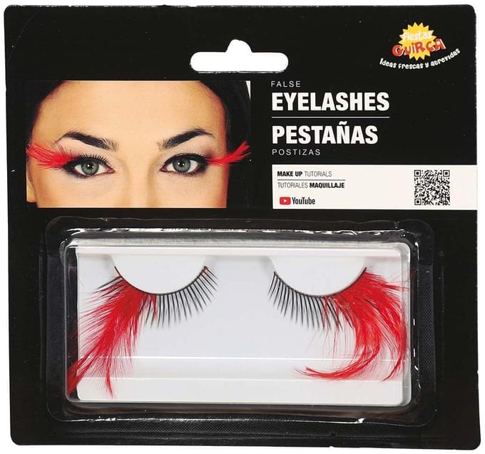 Faux Cils à Coller Plumes Rouges 1 Paire