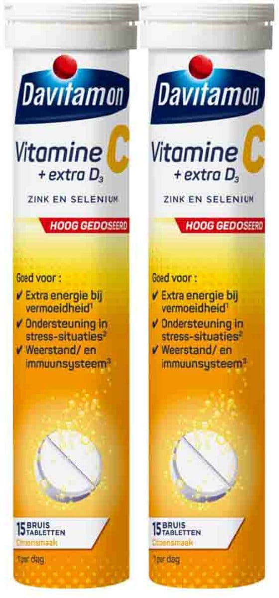 Davitamon - Vitamine C Forte + Extra D3 Citroen - 2 x 15 bruistabletten - Voordeelverpakking