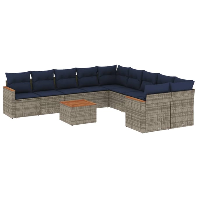 vidaXL - 11-delige - tuinbankset - met - kussens, - grijs - polyrotan
