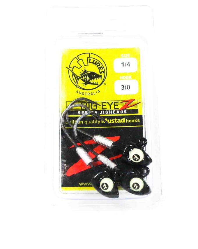 Tackle Tactics TT Big EyeZ Jig Head 1/4 oz 3/0 Zwart Glow EyeZ (5000) yellow