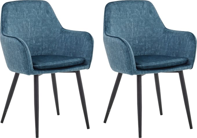Colenis® - Levan eetkamerstoel - Set Van 2 - Petrol - Adoré Velvet - Industrieel - Met armleuning