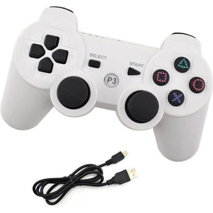 Manette Ps3 Dualshock sans avec Fil Double Vibration 6 Axes(Sixaxis) pour PS3 Manette (Blanc) wit