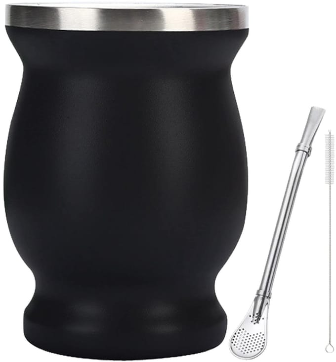 Dailygoods- Kalebas Dubbellaags Vacuüm - Mini Beker - RVS - Inclusief Rietje - Bekerborstel - 8oz Capaciteit - Thermosbeker