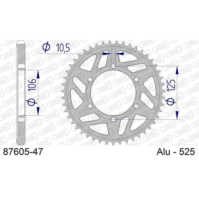 Stalen motortandwiel achteraan Afam 525 47 dents