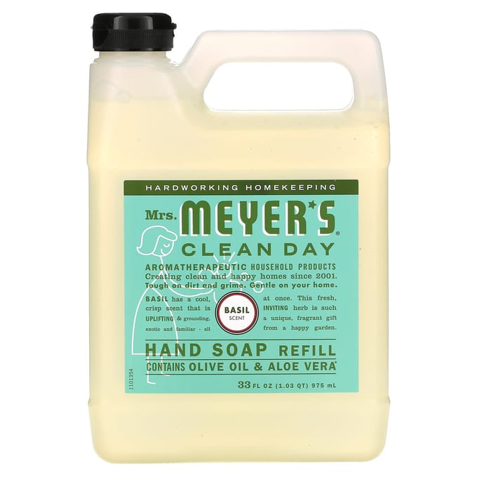 Mrs. Meyers Clean Day, Hand Soap Refill, Basil, 33 fl oz (975 ml) blue