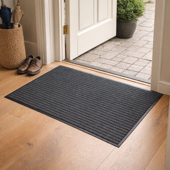 Deurmat - Schoonloopmat - Ribmat - 150x90 cm - Antraciet - Polypropyleen Naaldvilt - Antislip