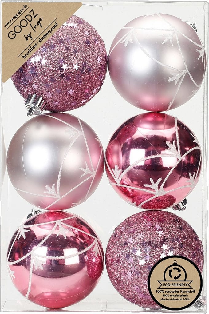 Inge Christmas Goodz luxe kerstballen - 6x - 8 cm - kunststof - roze