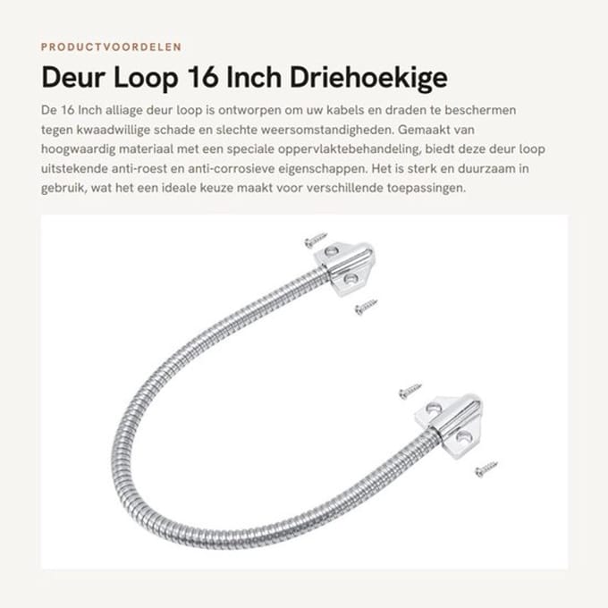 Deur Loop - 16 Inch - Driehoekige Einden - Exposed Plug-in Kabels - Stevig en Duurzaam - Ideaal voor Thuisgebruik - Aluminium