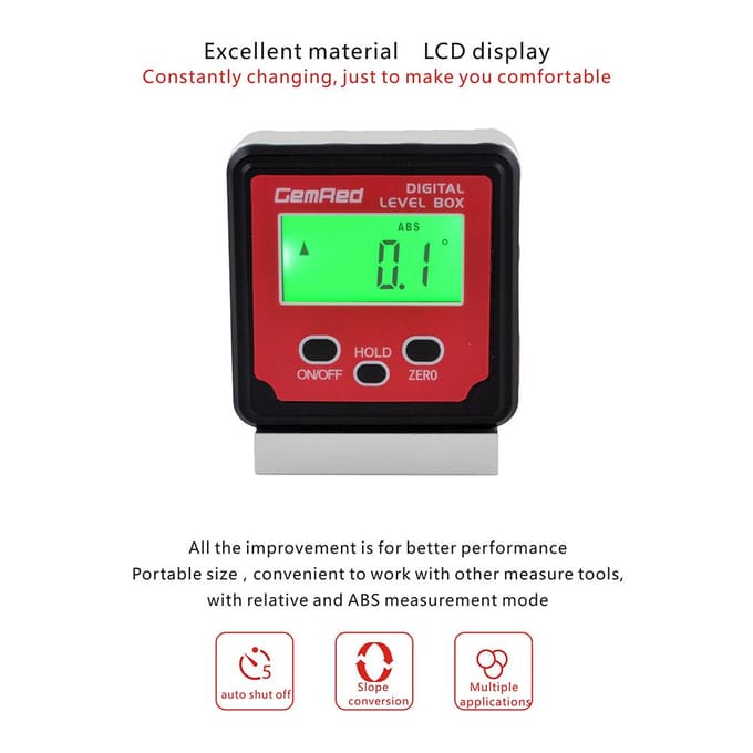 GemRed Waterpasdoos Hoekmeter Digitale Hoekzoeker Inclinometer Waterpas Magnetische Basis Magnetic Base
