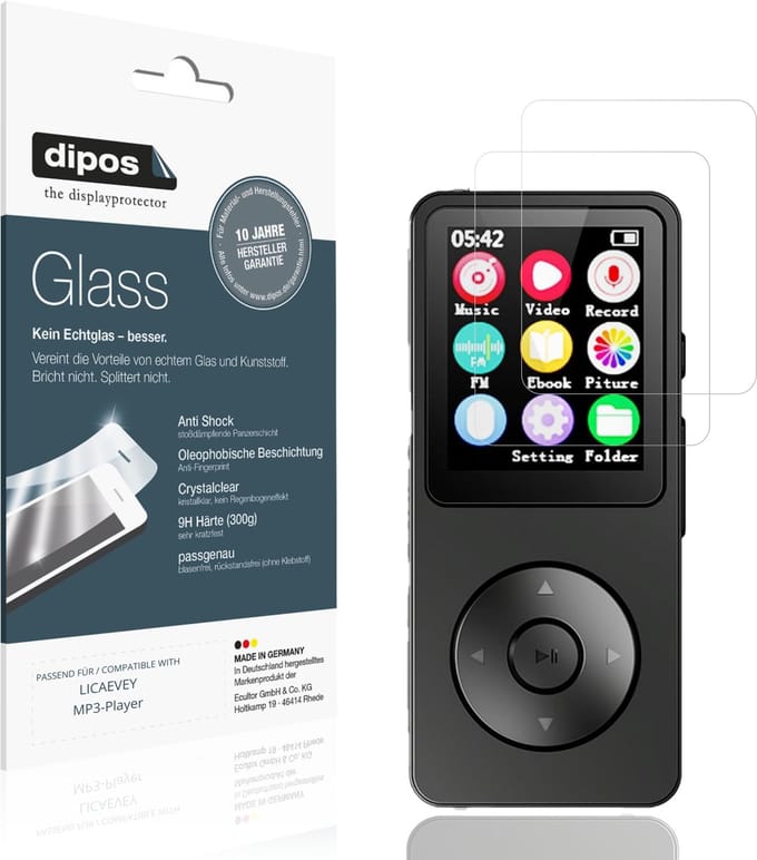 dipos – 2x Pantserfolie geschikt voor LICAEVEY MP3-Player | 9H Screenprotector