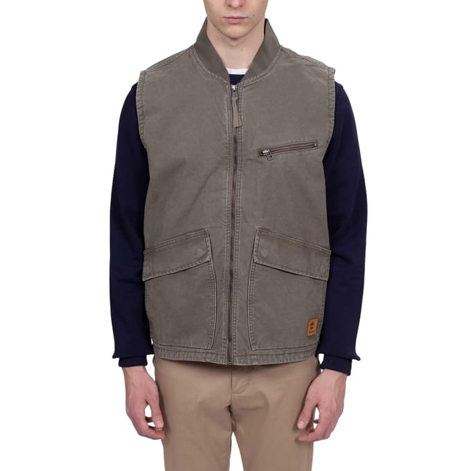 Timberland Herenvest met gewassen geribde kraag (Bladgroen)