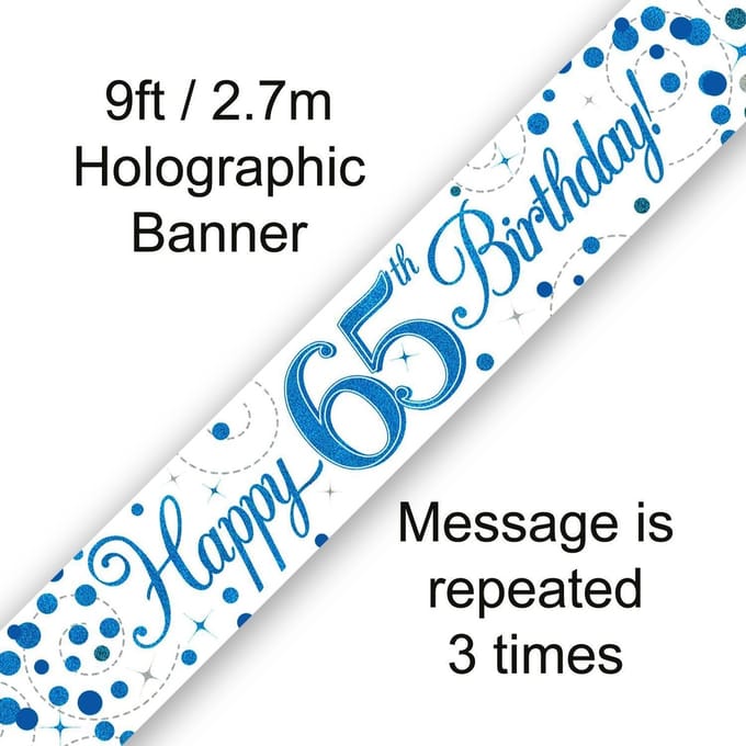 Oaktree - Banner Happy 65 Birthday Blue Holographic