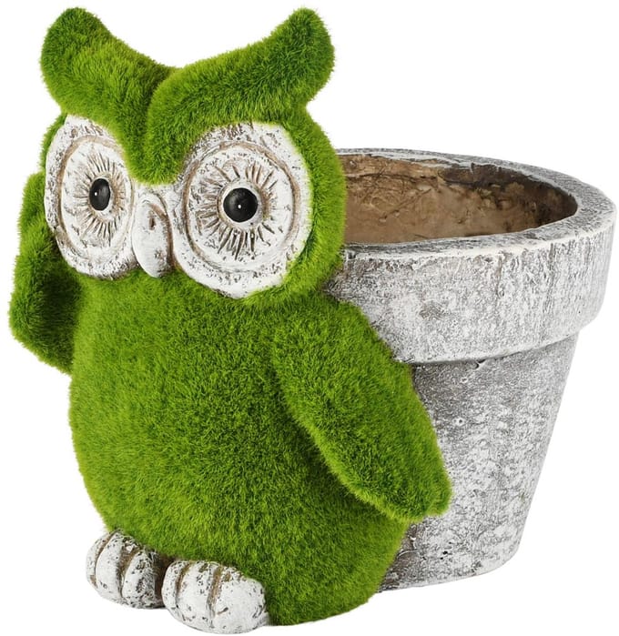 Dekoratief | Bloempot uil, groen/grijs, magnesium, 23x19x23cm | A260096