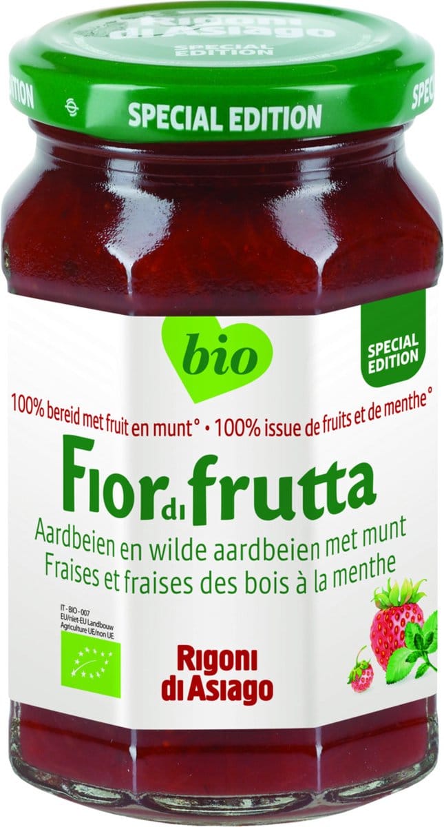 Fiordifrutta Aardbeien en wilde aardbeien met munt jam 250 gram