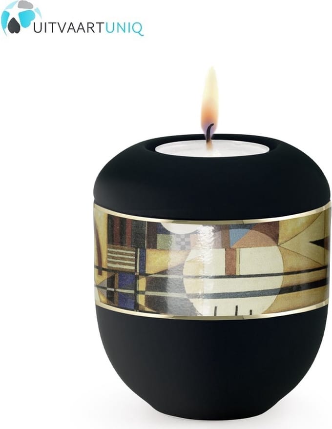 Mini urn modern zon zwart - met lichtje
